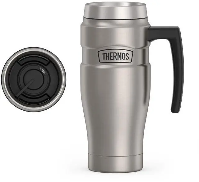 Main image of Stainless King Vacuum-Insulated Travel Mug with Handle - 16oz, Matte Steel - Thermos Tumbler for Hot & Cold Drinks - Leak-Proof & Sweat-Proof Stainless Steel Coffee Mug with Lid for Commuting