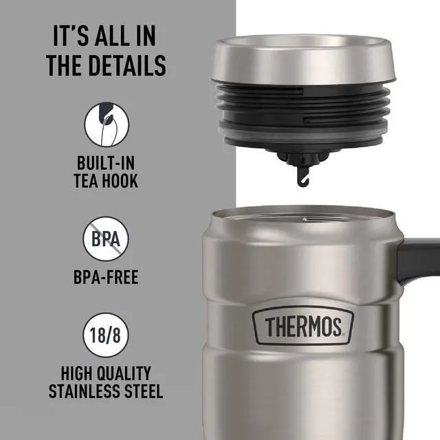 Alt view image 4 of 7 - Stainless King Vacuum-Insulated Travel Mug with Handle - 16oz, Matte Steel - Thermos Tumbler for Hot & Cold Drinks - Leak-Proof & Sweat-Proof Stainless Steel Coffee Mug with Lid for Commuting