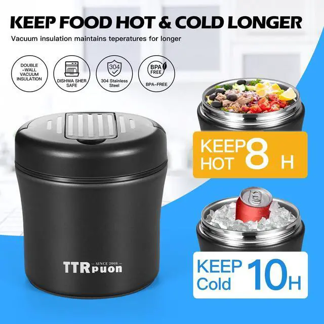 Alt view image 3 of 6 - 40oz Insulated Lunch Thermos for Adults, Stainless Steel Hot Food Jar for Work, Leakproof Wide Mouth Soup Container with Folding Spoon (BLACK)