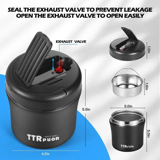 Alt view image 4 of 6 - 40oz Insulated Lunch Thermos for Adults, Stainless Steel Hot Food Jar for Work, Leakproof Wide Mouth Soup Container with Folding Spoon (BLACK)
