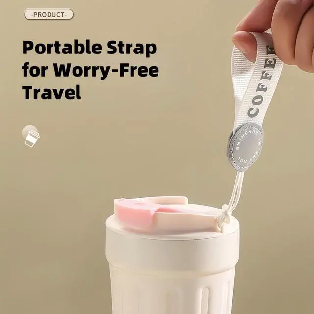 Alt view image 5 of 7 - 14oz Portable Vacuum - Insulated Coffee Mug with Ceramic Lining. Gradient Color. Carry - Cord. Leakproof. Easy to Clean. Good Heat Retention. For Coffee, Milk, Juice & Fruit Tea. (Pink)