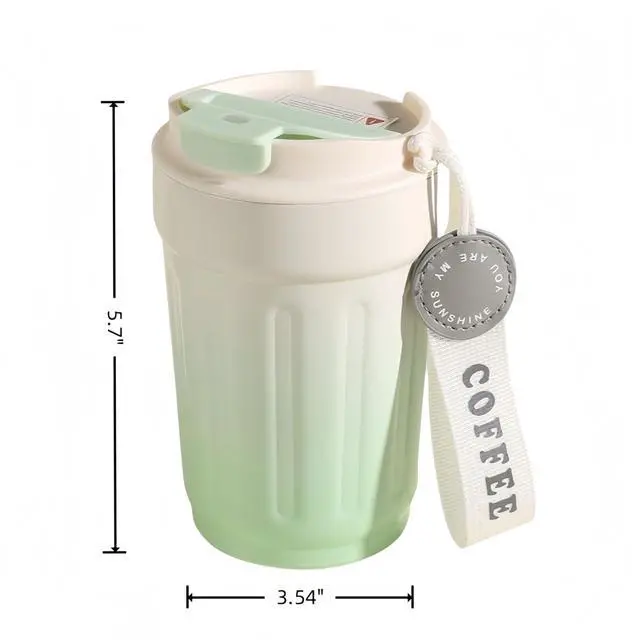 Alt view image 7 of 7 - 14oz Portable Vacuum - Insulated Coffee Mug with Ceramic Lining. Gradient Color. Carry - Cord. Leakproof. Easy to Clean. Good Heat Retention. For Coffee, Milk, Juice & Fruit Tea. (Pink)