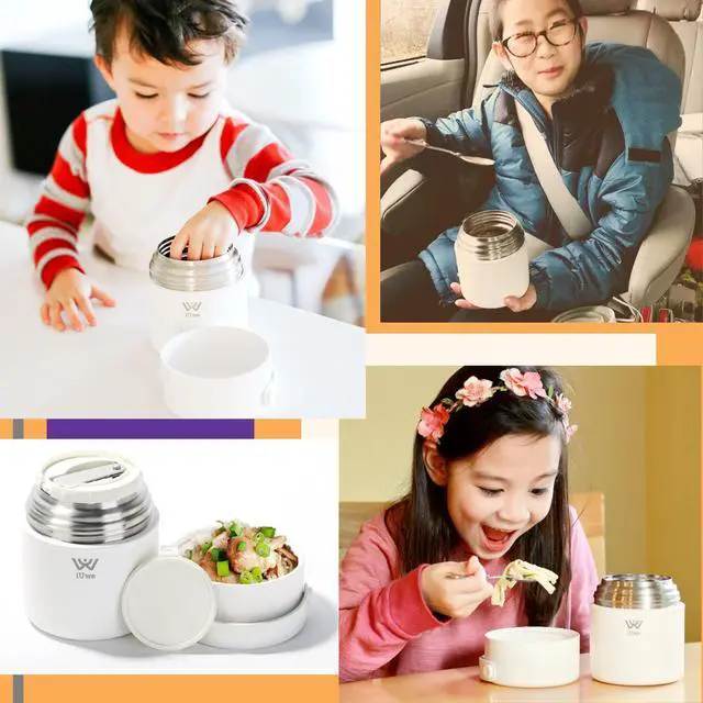 Alt view image 2 of 7 - 16oz Food Thermos for Hot Food Kids Lunch Container with Spoon. 316L Stainless Steel Small Thermal School Lunchbox Leak Proof Travel Soup Thermos Insulated Food Jar for Adult Camping. (White)