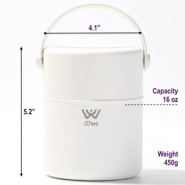 Alt view image 7 of 7 - 16oz Food Thermos for Hot Food Kids Lunch Container with Spoon. 316L Stainless Steel Small Thermal School Lunchbox Leak Proof Travel Soup Thermos Insulated Food Jar for Adult Camping. (White)