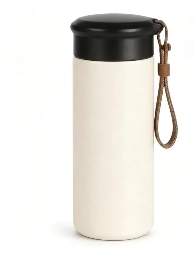 Alt view image 2 of 7 - 10 oz samll Vacuum Insulated Stainless Steel Water Bottle, BPAFree Leakproof Travel Mug with Leather Strap, Lightweight Pocket Tumbler for Hot & Cold Drinks, Office, School, Outdoor (White)
