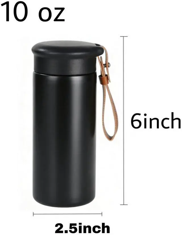 Alt view image 5 of 7 - 10 oz samll Vacuum Insulated Stainless Steel Water Bottle, BPAFree Leakproof Travel Mug with Leather Strap, Lightweight Pocket Tumbler for Hot & Cold Drinks, Office, School, Outdoor (White)