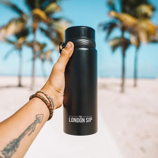 Alt view image 3 of 7 - London Sip 25 oz Multi-Function Travel Mug and Tumbler Tea Infuser Water Bottle Fruit Infuser Flask Hot and Cold Double Wall Stainless Steel Coffee Thermos, Zen Black