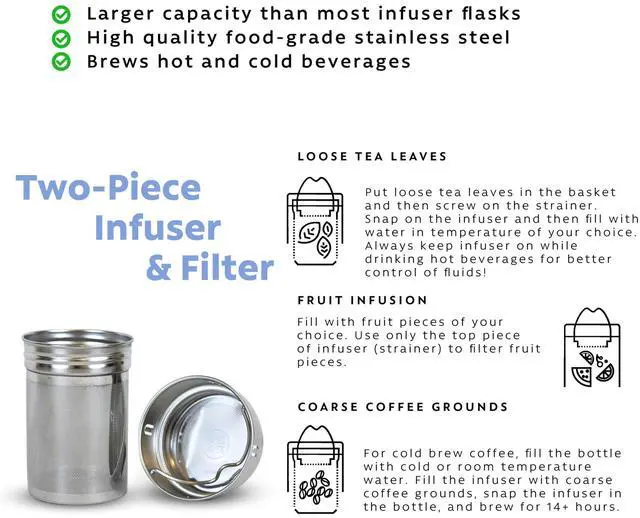 Alt view image 6 of 7 - London Sip 25 oz Multi-Function Travel Mug and Tumbler Tea Infuser Water Bottle Fruit Infuser Flask Hot and Cold Double Wall Stainless Steel Coffee Thermos, Zen Black