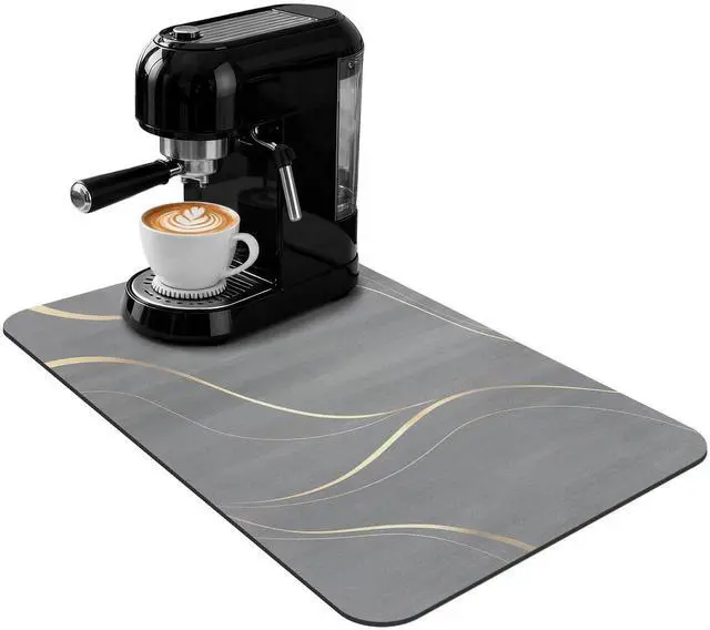 Main image of Coffee Mat 19x12 Inch, Irregular Gray Streamline Coffee Bar Mat, Absorbent Hide Stain Rubber Backed Dish Drying Mat for Kitchen Counter, Mat for Countertops, Under Coffee Machine Pot Espresso Staion