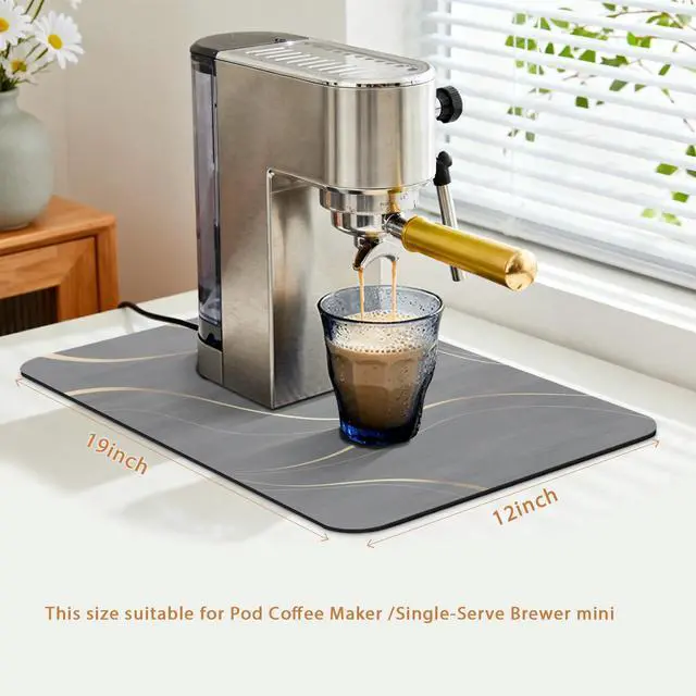 Alt view image 2 of 7 - Coffee Mat 19x12 Inch, Irregular Gray Streamline Coffee Bar Mat, Absorbent Hide Stain Rubber Backed Dish Drying Mat for Kitchen Counter, Mat for Countertops, Under Coffee Machine Pot Espresso Staion