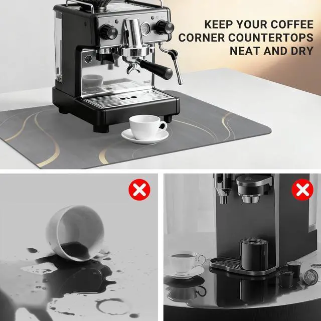 Alt view image 5 of 7 - Coffee Mat 19x12 Inch, Irregular Gray Streamline Coffee Bar Mat, Absorbent Hide Stain Rubber Backed Dish Drying Mat for Kitchen Counter, Mat for Countertops, Under Coffee Machine Pot Espresso Staion
