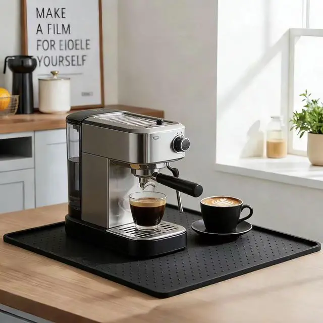 Alt view image 2 of 6 - Coffee Machine Mat,10x14 Inch Silicone Coffee Maker Mat for Counter,Spill Proof Splash Guard for Espresso Machine,Heat Resistant & Easy Clean Barista Mat for Coffee Bar Accessories(Black)