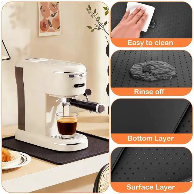 Alt view image 4 of 6 - Coffee Machine Mat,10x14 Inch Silicone Coffee Maker Mat for Counter,Spill Proof Splash Guard for Espresso Machine,Heat Resistant & Easy Clean Barista Mat for Coffee Bar Accessories(Black)
