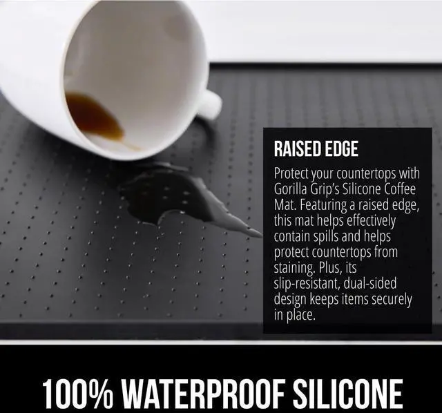Alt view image 3 of 7 - GORILLA GRIP Silicone Coffee Mat, Espresso Machine Bar Accessories, Keep Kitchen Counters Clean, Stays in Place, Waterproof and Heat Resistant Dish Drying Mats, Home Decor Essentials, 10x14, Black