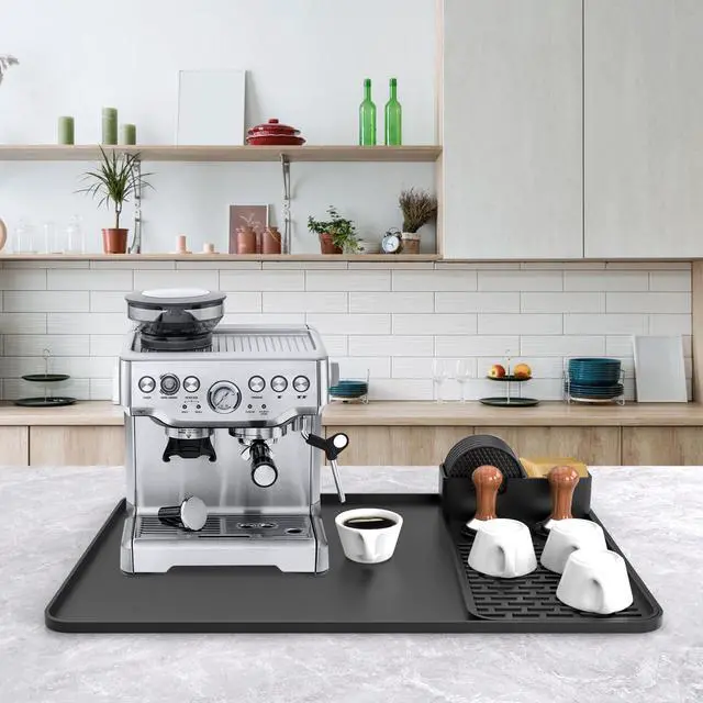 Alt view image 3 of 7 - Silicone Coffee Mat with 6 Coasters,24"x16" Counter Bar Mat Fits Under Coffee Maker/Pot & Espresso Machine, Bar Aceessories,Detachable Drying Pad for Tamper,Sugar Packets,Cups & Countertop Protection