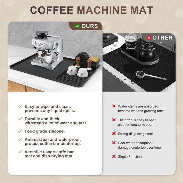 Alt view image 7 of 7 - Silicone Coffee Mat with 6 Coasters,24"x16" Counter Bar Mat Fits Under Coffee Maker/Pot & Espresso Machine, Bar Aceessories,Detachable Drying Pad for Tamper,Sugar Packets,Cups & Countertop Protection