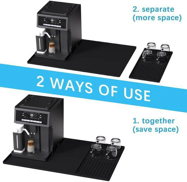 Alt view image 2 of 7 - Silicone Coffee Mat Set - 24" x 16" Coffee Bar Mat for Countertop, Kitchen Station Pad Accessories Fit Under Coffee Maker or Machine, Dish Drying Mat, Heat Resistant Kitchen Gadget, Black