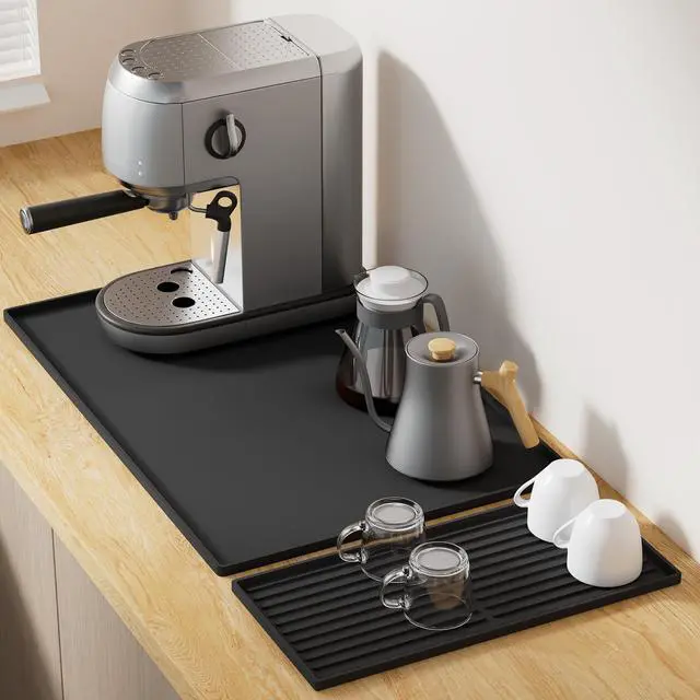 Main image of Silicone Coffee Mat Set - 24" x 16" Coffee Bar Mat for Countertop, Kitchen Station Pad Accessories Fit Under Coffee Maker or Machine, Dish Drying Mat, Heat Resistant Kitchen Gadget, Black