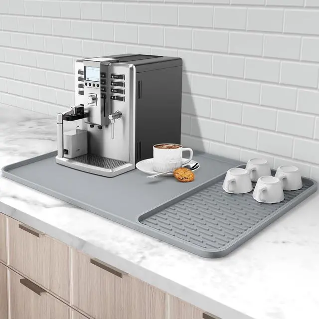 Main image of Silicone Coffee Mat, 24'' x 16'' Bar Mat with Detachable Dish Drying Mat for Countertops, Fits Under Coffee Maker, Machine, Espresso Machine, Dish Rack