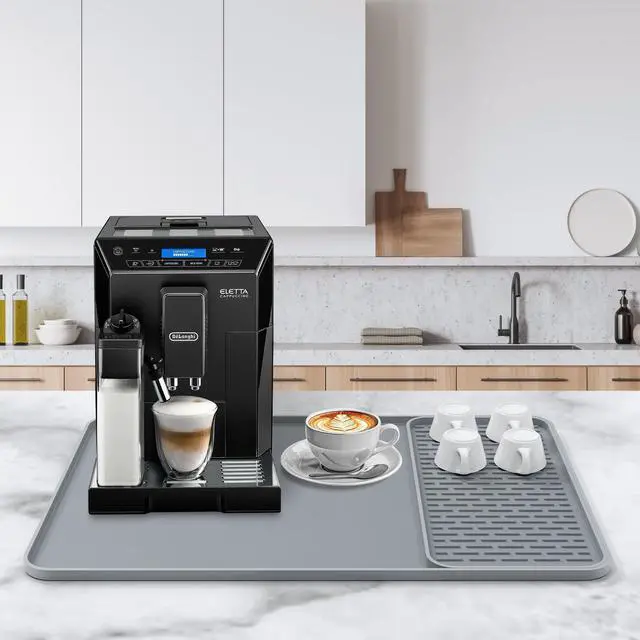 Alt view image 2 of 7 - Silicone Coffee Mat, 24'' x 16'' Bar Mat with Detachable Dish Drying Mat for Countertops, Fits Under Coffee Maker, Machine, Espresso Machine, Dish Rack