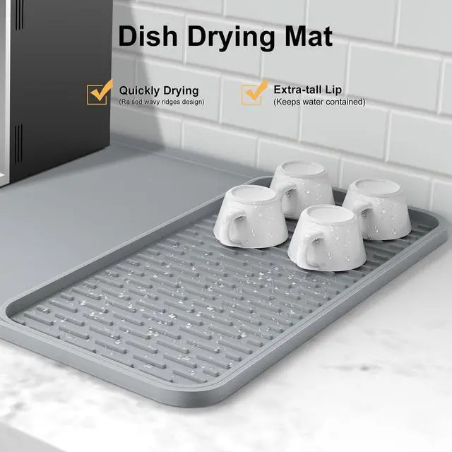 Alt view image 3 of 7 - Silicone Coffee Mat, 24'' x 16'' Bar Mat with Detachable Dish Drying Mat for Countertops, Fits Under Coffee Maker, Machine, Espresso Machine, Dish Rack