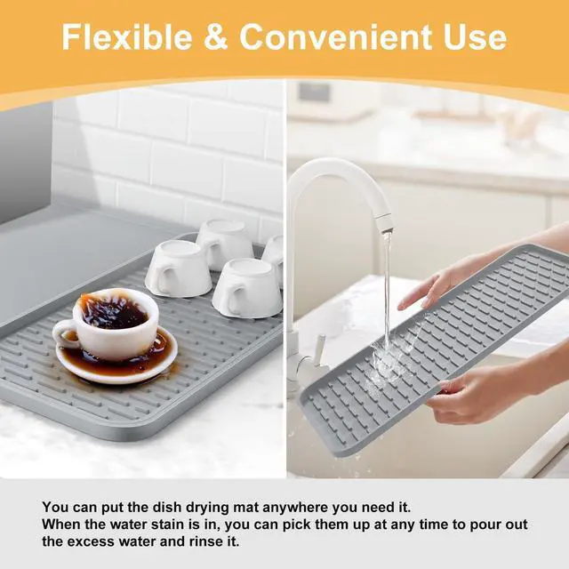 Alt view image 4 of 7 - Silicone Coffee Mat, 24'' x 16'' Bar Mat with Detachable Dish Drying Mat for Countertops, Fits Under Coffee Maker, Machine, Espresso Machine, Dish Rack