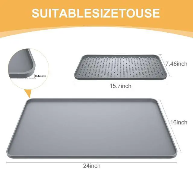 Alt view image 5 of 7 - Silicone Coffee Mat, 24'' x 16'' Bar Mat with Detachable Dish Drying Mat for Countertops, Fits Under Coffee Maker, Machine, Espresso Machine, Dish Rack