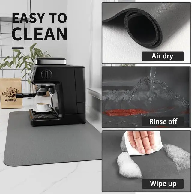 Alt view image 4 of 6 - Coffee Mat - Absorbent Hide Stain Rubber Backed Dish Drying Mat for Kitchen Counter - Bar Mats for Countertops Accessories Fit Under Coffee Maker Espresso Machine