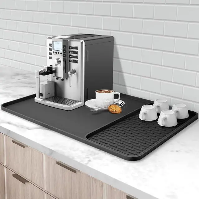 Main image of Silicone Coffee Mat, 24''x16'' Bar Mat with Detachable Dish Drying Mat - Fits Under Coffee Maker & Dish Rack