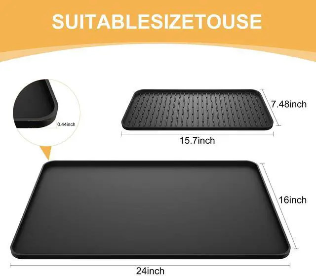 Alt view image 5 of 7 - Silicone Coffee Mat, 24''x16'' Bar Mat with Detachable Dish Drying Mat - Fits Under Coffee Maker & Dish Rack