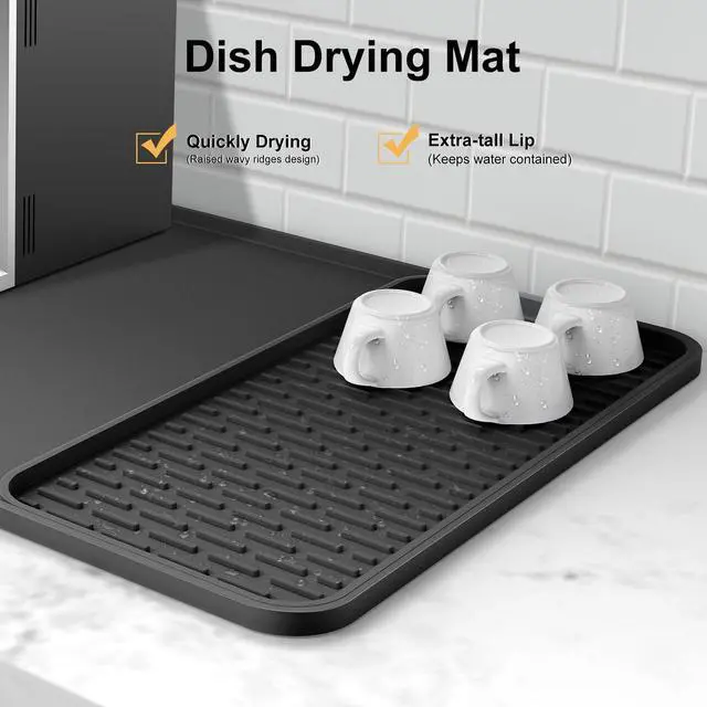 Alt view image 3 of 7 - Silicone Coffee Mat, 24''x16'' Bar Mat with Detachable Dish Drying Mat - Fits Under Coffee Maker & Dish Rack