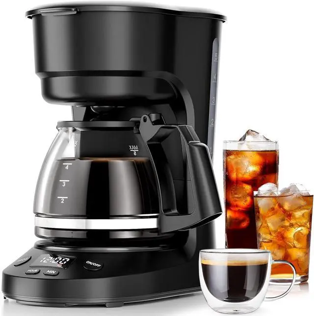 Main image of 5-Cup Drip Coffee Machine with LED Display, Small Coffee Maker with Anti-Drip, Timer, Auto Shut-Off, Dry-Boil Protection, Removable Funnel, Compact, Ideal for Home & Office