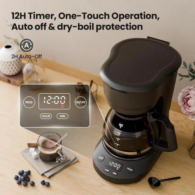 Alt view image 5 of 7 - 5-Cup Drip Coffee Machine with LED Display, Small Coffee Maker with Anti-Drip, Timer, Auto Shut-Off, Dry-Boil Protection, Removable Funnel, Compact, Ideal for Home & Office