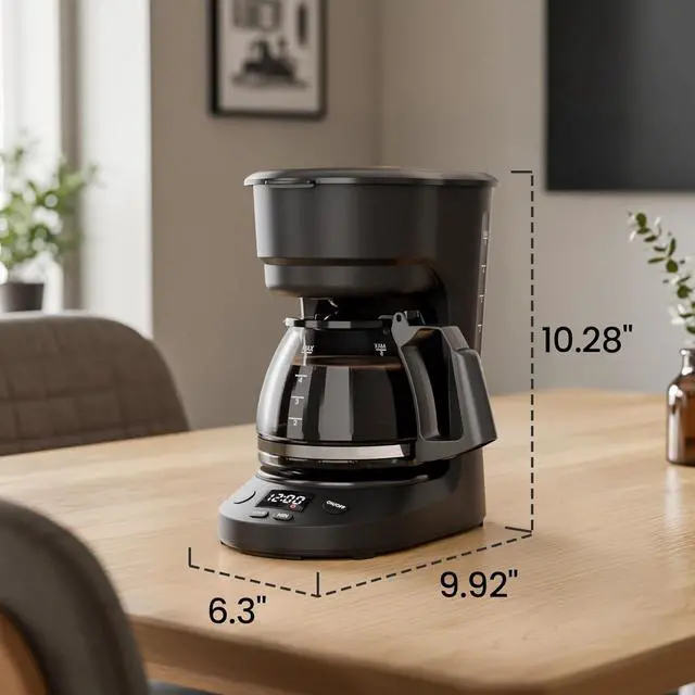 Alt view image 7 of 7 - 5-Cup Drip Coffee Machine with LED Display, Small Coffee Maker with Anti-Drip, Timer, Auto Shut-Off, Dry-Boil Protection, Removable Funnel, Compact, Ideal for Home & Office