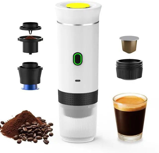Main image of Cordless Coffee Machine for Car Home Travel 3 in 1 Electric Coffee Maker Work With Capsule and Ground Coffee 15Bar Mini Cold Brew and Heating Coffee Maker with 150ml Cup