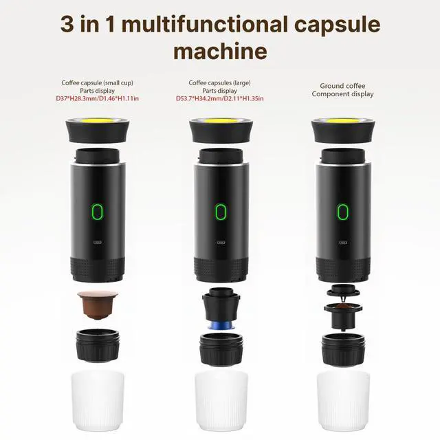 Alt view image 2 of 6 - Cordless Coffee Machine for Car Home Travel 3 in 1 Electric Coffee Maker Work With Capsule and Ground Coffee 15Bar Mini Cold Brew and Heating Coffee Maker with 150ml Cup