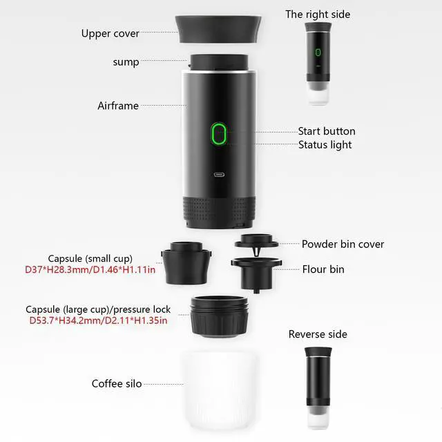 Alt view image 4 of 6 - Cordless Coffee Machine for Car Home Travel 3 in 1 Electric Coffee Maker Work With Capsule and Ground Coffee 15Bar Mini Cold Brew and Heating Coffee Maker with 150ml Cup