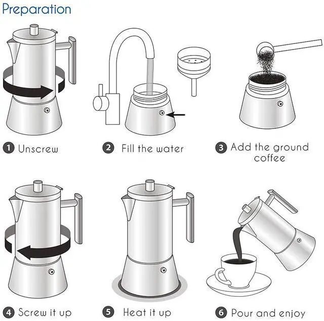 Alt view image 5 of 7 - Diego Stovetop Espresso Maker Stainless Steel Italian Coffee Machine Maker 4Cup 6.8 oz Induction Moka Pot