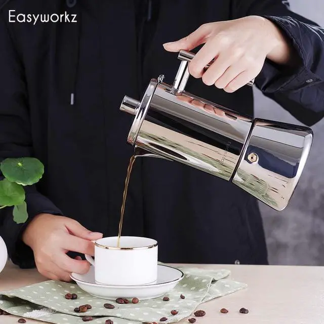 Alt view image 6 of 7 - Diego Stovetop Espresso Maker Stainless Steel Italian Coffee Machine Maker 4Cup 6.8 oz Induction Moka Pot
