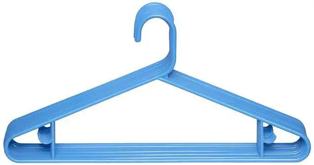 Main image of Blue Plastic Clothes Hangers 10 Pack | Ideal for Everyday Standard Use | Two Accessory Hooks | Value Set