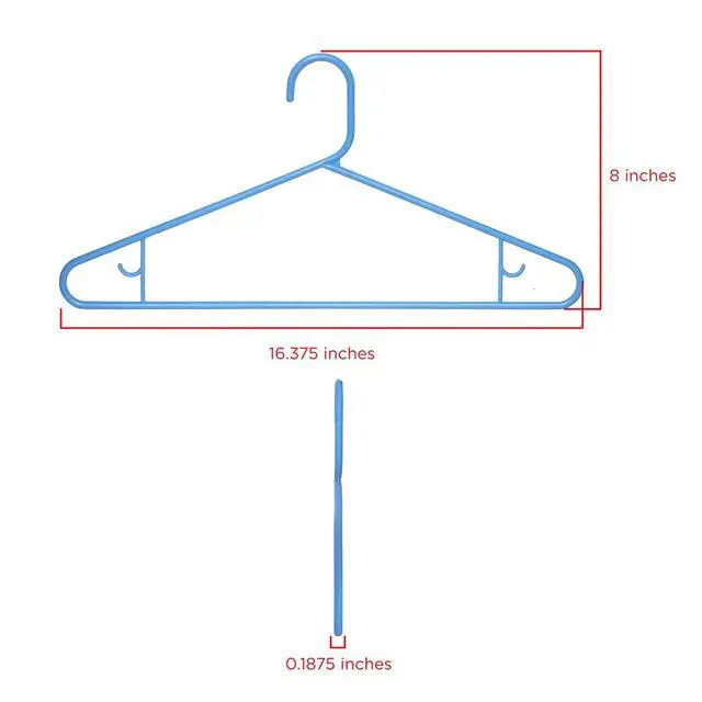Alt view image 3 of 5 - Blue Plastic Clothes Hangers 10 Pack | Ideal for Everyday Standard Use | Two Accessory Hooks | Value Set