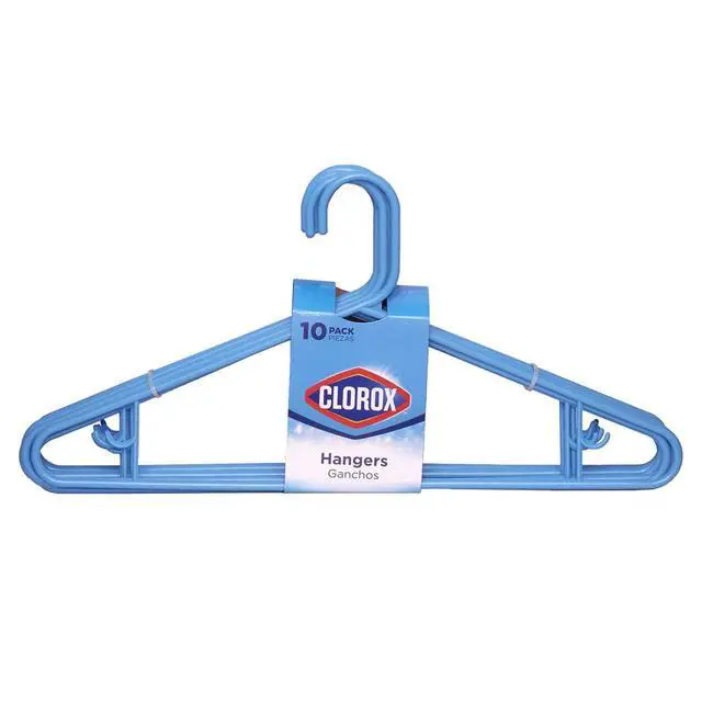 Alt view image 5 of 5 - Blue Plastic Clothes Hangers 10 Pack | Ideal for Everyday Standard Use | Two Accessory Hooks | Value Set