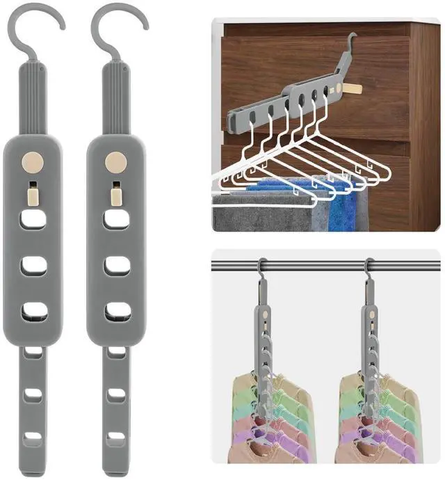 Main image of Folding Clothes Drying Rack Portable for Travel, Space Saving Hangers Plastic for Closet (Grey 2 Pack)