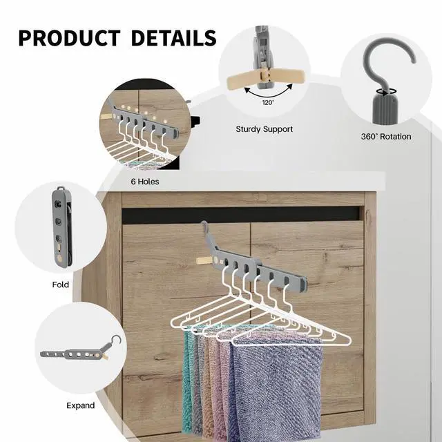 Alt view image 5 of 7 - Folding Clothes Drying Rack Portable for Travel, Space Saving Hangers Plastic for Closet (Grey 2 Pack)