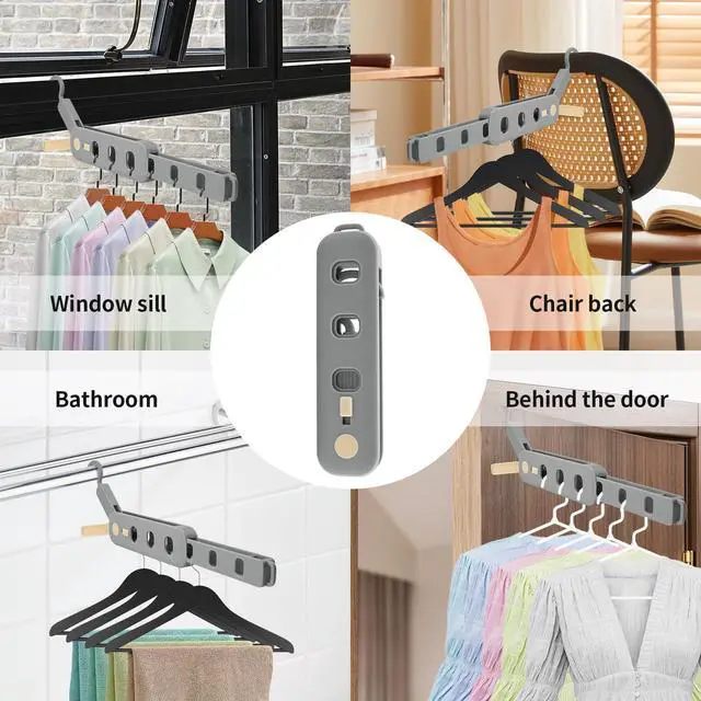 Alt view image 2 of 7 - Folding Clothes Drying Rack Portable for Travel, Space Saving Hangers Plastic for Closet (Grey 2 Pack)