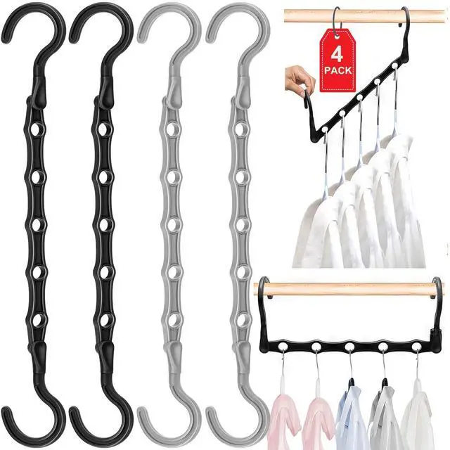 Main image of 4 Pack Closet Organizers and Storage, College Dorm Room Essentials for Girls Guys, Stronger Space Saving Hangers Clothes Hanger with 5 Holes Closet Storage for Heavy Clothes, Magic Home Organization