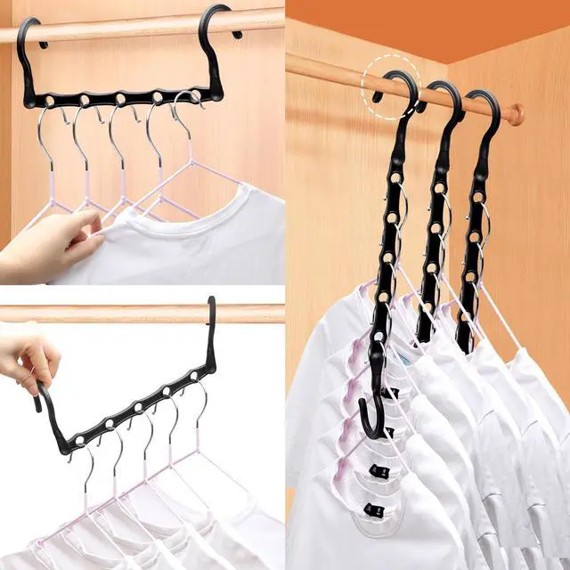 Alt view image 5 of 7 - 4 Pack Closet Organizers and Storage, College Dorm Room Essentials for Girls Guys, Stronger Space Saving Hangers Clothes Hanger with 5 Holes Closet Storage for Heavy Clothes, Magic Home Organization