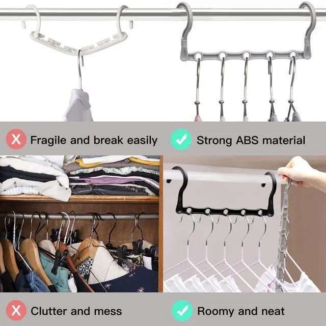 Alt view image 7 of 7 - 4 Pack Closet Organizers and Storage, College Dorm Room Essentials for Girls Guys, Stronger Space Saving Hangers Clothes Hanger with 5 Holes Closet Storage for Heavy Clothes, Magic Home Organization
