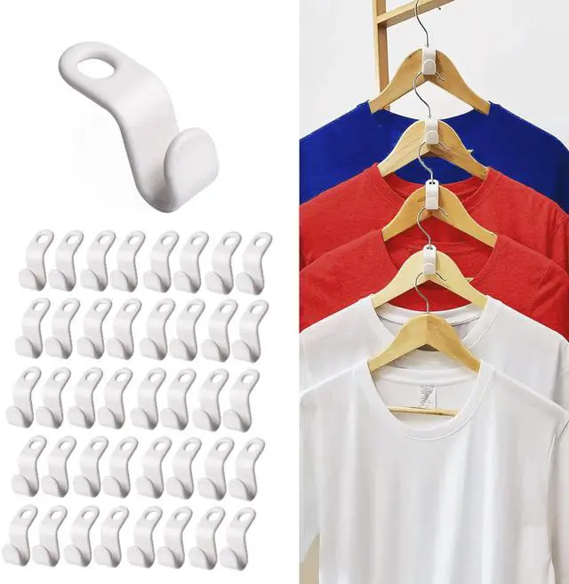 Main image of Space Saving 40 PC Plastic Clothes Hangers with Hanger Connector Hooks, White
