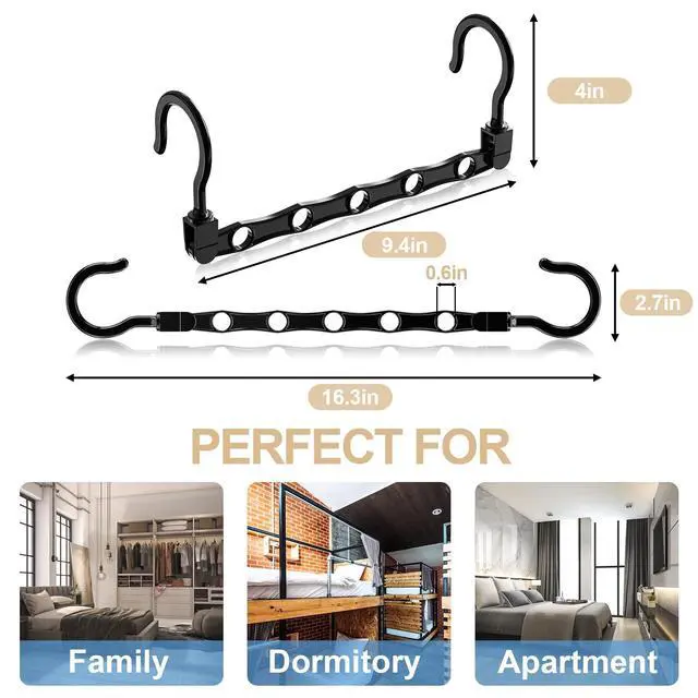 Alt view image 3 of 7 - 8 Pack Hangers Space Saving Magic Space Saver Storage Smart Plastic Clothes Hanger Organizer Closet Organizers and Storage for Closet Wardrobe Apartment College Dorm Room Essentials, Black